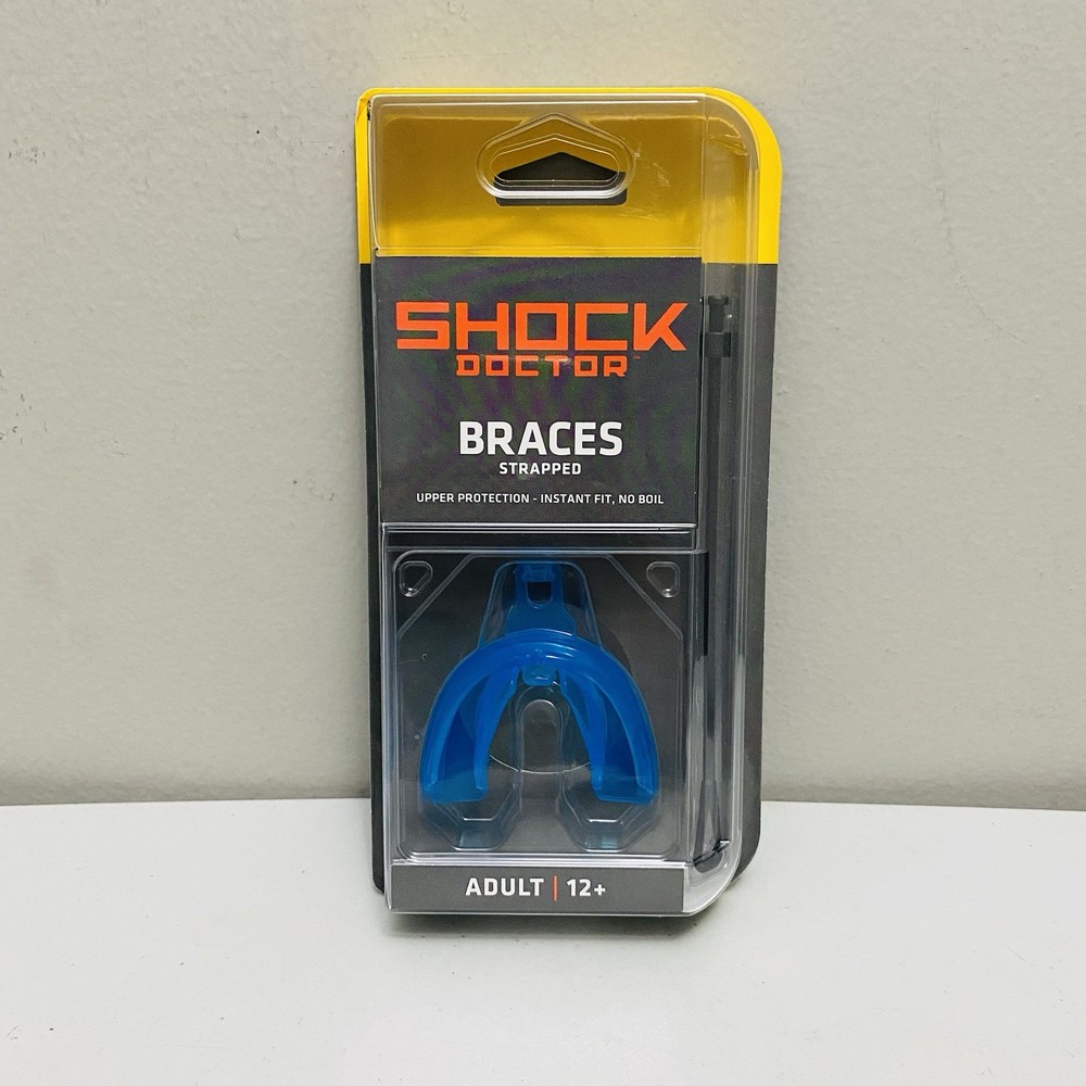 Shock Doctor Braces Mouth Guard w/ Strap Adult Silicone Upper Teeth Baseball NEW