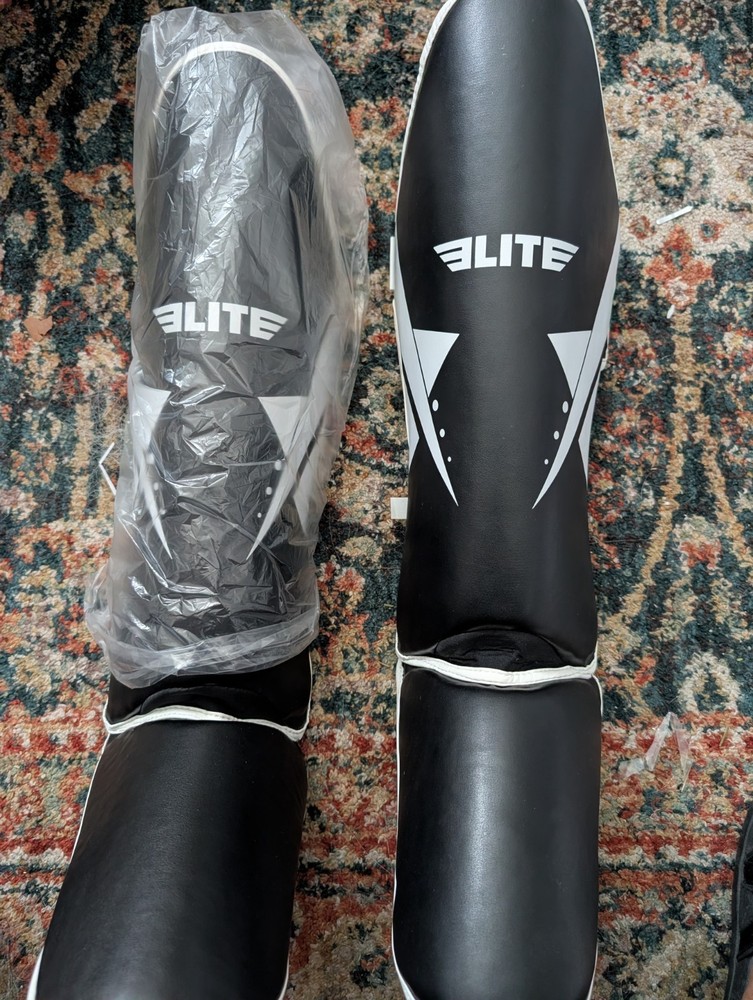 ELITE Boxing Martial Arts Shin Guards Black White Adult Unisex Size S/M