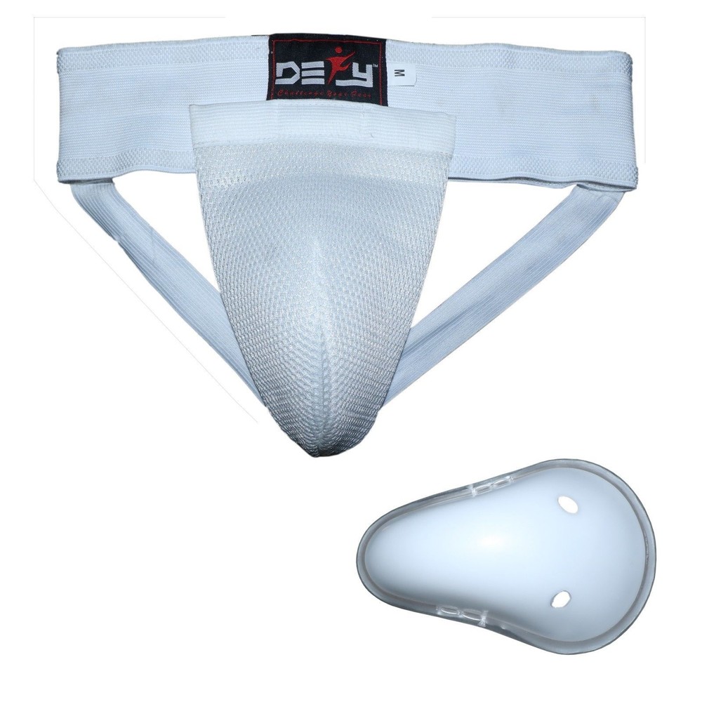 DEFY Men MMA Groin Guards Cup Boxing Protector Martial Art Kick Muay Thai WHITE