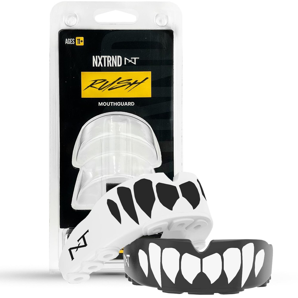2 Pack Nxtrnd Rush Dual Layer Mouthguard, One Size, Black & White Fangs