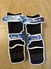 Sanabul Funk Strike XS Boxing Martial Arts Shin Guards Blue White Black