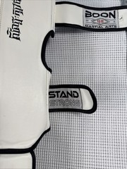(A-1)Boon Martial Arts Shin Guards Large L Muay Thai Kickboxing White Black Pair
