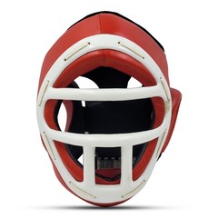 Full Face Boxing Head Guard Leather Red MMA Sparring Safety Face Cage Protector