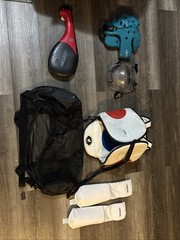 ATA Macho Martial Arts Sparring Gear Set Headgear Chest Bag, Plastic Face Large
