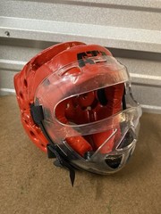 ATA Sparring Helmet, Adult Red, Face Shield, Macho Martial Arts