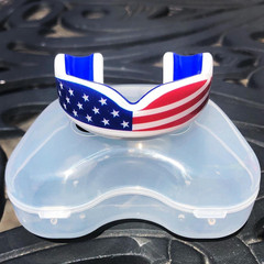 Youth Sports Mouth Guard for Kids (USA Flag, Fangs, 20+ Colors to Choose From) M