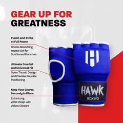 Hawk Padded Inner Gloves Training Gel Hand Wraps for Large-X-Large, Blue