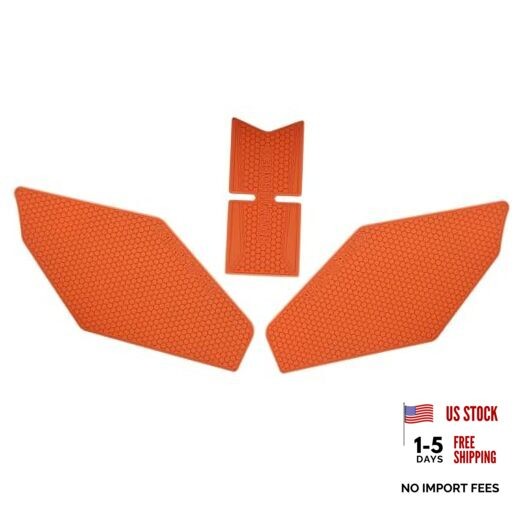 Motorcycle Non-Slip Rubber Gas Tank Pads with Knee Grips – 3-Piece Orange
