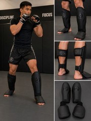 Eruption Boxing Shin Guards Foot Protectors MMA Muay Thai Kickboxing Black M