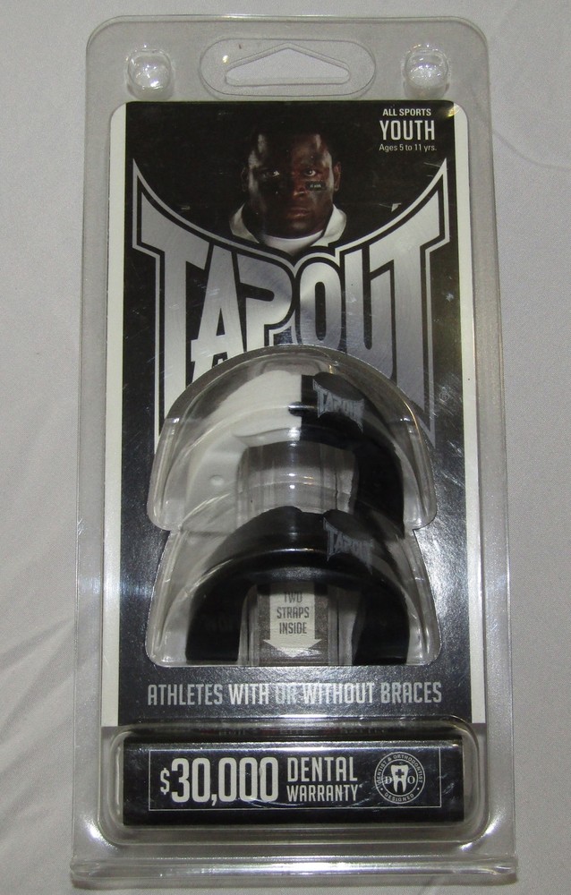NEW TAPOUT EVER-MOLD BLACK AND WHITE ALL SPORTS MOUTHGUARD YOUTH 5-11 YRS