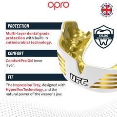 OPRO Instant Custom-Fit Mouth Guard, Adult (10+), Ufc Strike – Gold/White