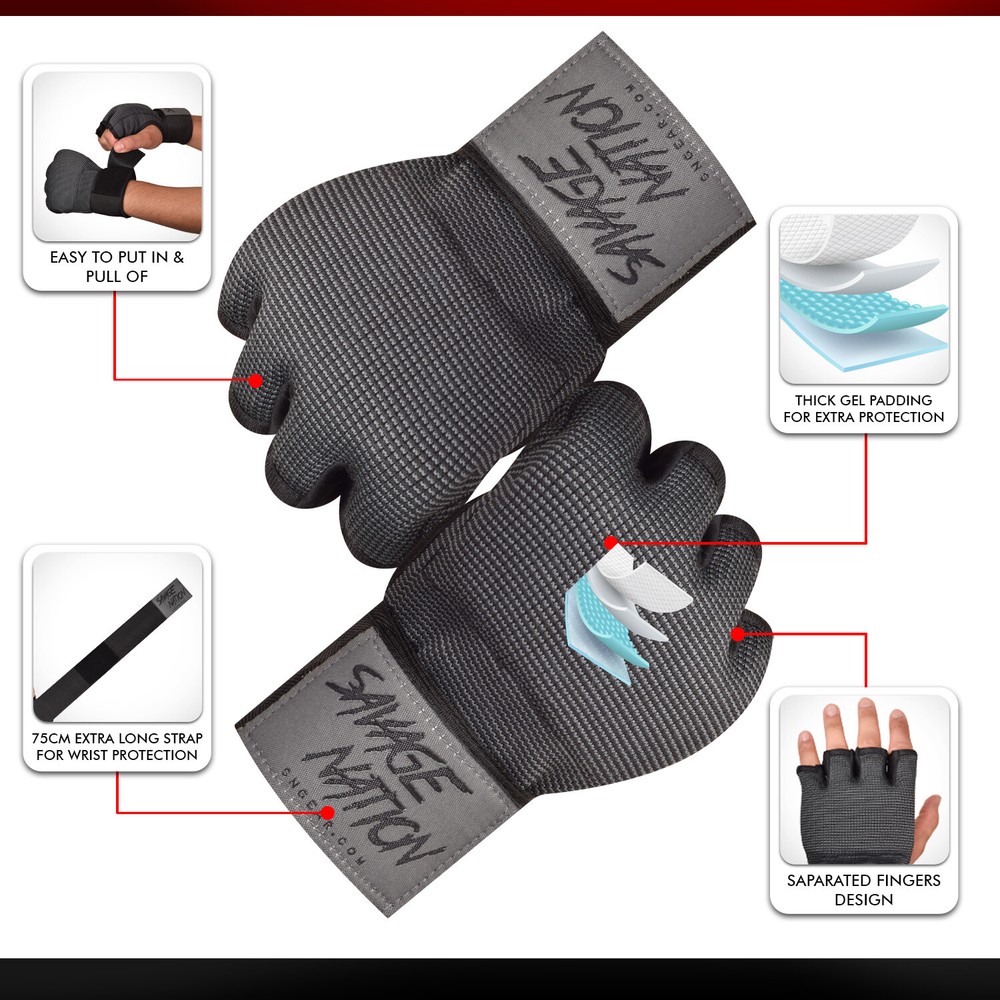 BeSavage Gel Padded Inner Gloves with Hand Wraps MMA Muay Thai Boxing Fight PAIR